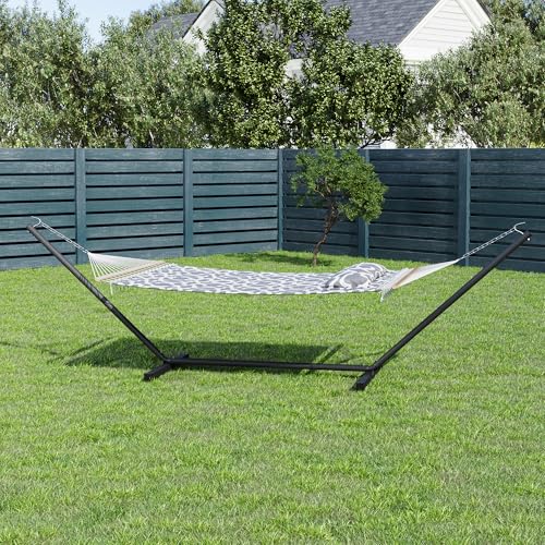 GarveeLife 57" 2 Person Outdoor Hammock, Widening Design Cotton Hammock with Metal Stand, Heavy Duty Construction, 450 LBS Weight Capacity, Light Grey - color: Light Grey