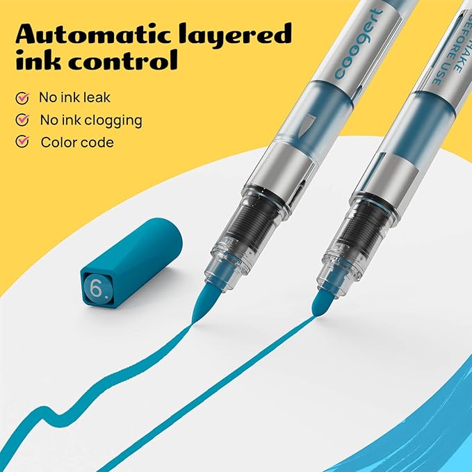 12 Automatic Ink Control Acrylic Paint Markers Dual Tip, No Bleed Brush Medium Tip Acrylic Paint Pens For Rock Painting, Wood, Fabric, Canvas, Glass, Plastic, Art Painting Supplies Kit
