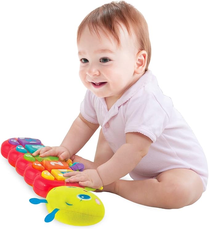 KiddoLab Lira Baby Musical Toy with Lights & Music – Interactive Caterpillar Spinner & Stacking Rings for Infants 3+ Months – Soft Stuffed Animal Head for Sensory Play