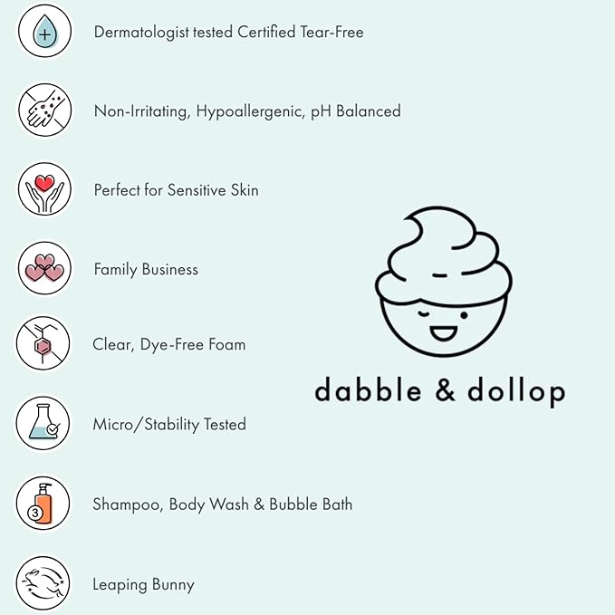 Dabble & Dollop Citrus Kiss Bundle, Natural Bubble Bath, Body Wash & Shampoo for Kids, USA-made, Paraben & Sulfate Free, Vegan, Gluten-Free, Tear-Free, Tangerine, Vanilla, Lemon (Set of 3)