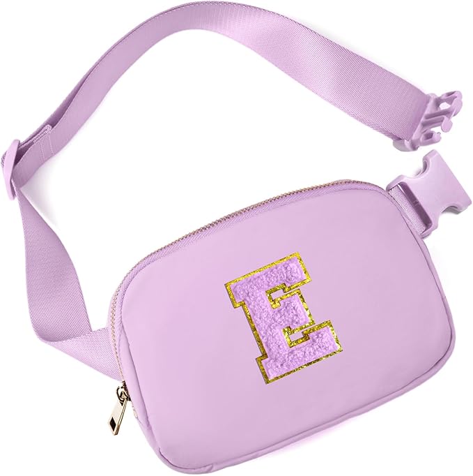 Gitus Gifts for 8 9 10 11 12 Year Old Girls Belt Bag Fanny Pack Crossbody Bags with Initial Letter Patch Cute Stuff Birthday Gifts for Teen Girls Women Personalized Trend Stuff (Lavender-E)