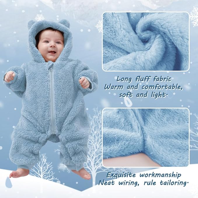 Newborn Baby Bear Outfit Suit Girls Boys Fleece Jumpsuit Romper Hooded Winter Snowsuit Clothes