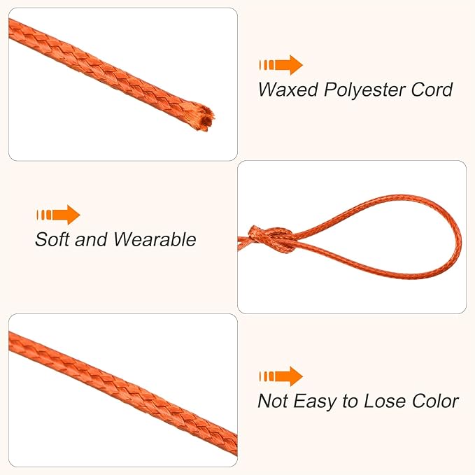 MECCANIXITY Waxed Cord 0.8mm Waxed Polyester Cord 175 Yard Wax String for Bracelet Making,Necklaces, Beading,Jewelry Making and DIY Crafts(Orange Red)