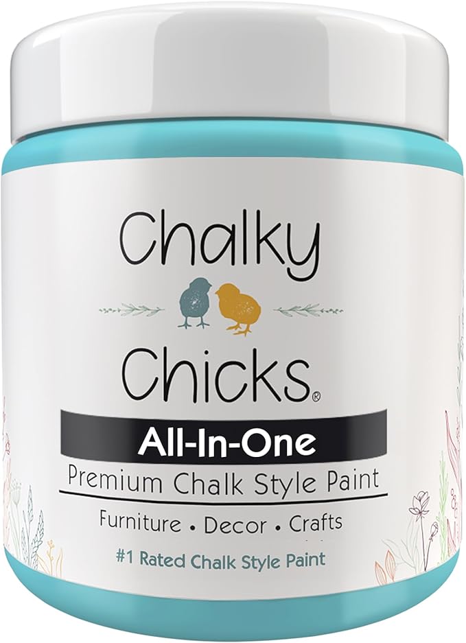 Chalky Chicks All-in-One Chalk Paint for Furniture or Cabinet - 8 Fl Oz - Matte Finish Aqua Bay (Aqua Blue) for Metal, Wood Furniture Paint - No Sanding All-in-One for Home Decor & Crafts, USA Made