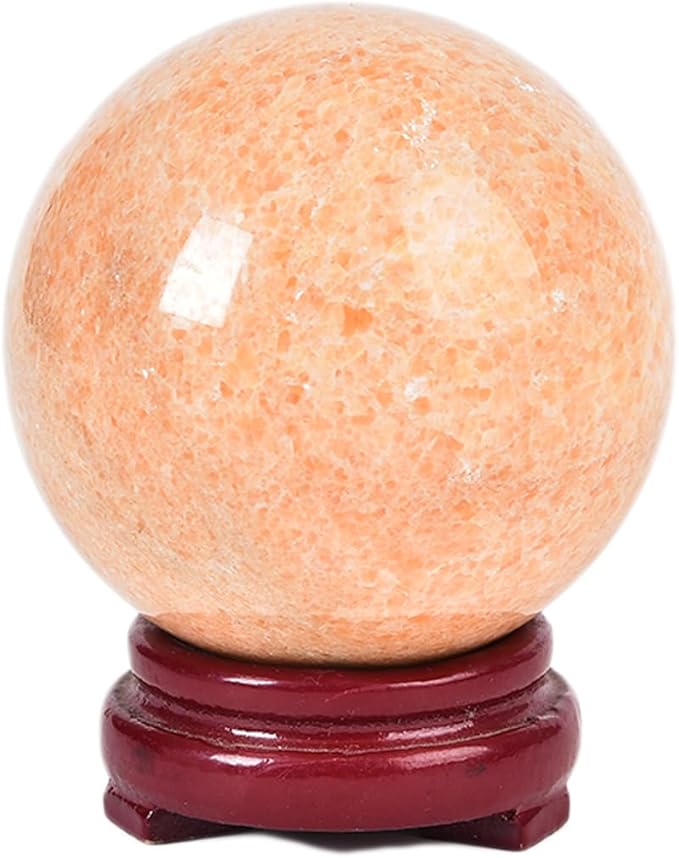 JIC Gem Sunstone Healing Crystals Sphere Ball Natural Rare Sparkling Crystal Sphere Ball Mineral Quartz Stone Ball with Decorative Stand Home Decoration (70-80mm), 2.8-3.2inch, Sunstonelight