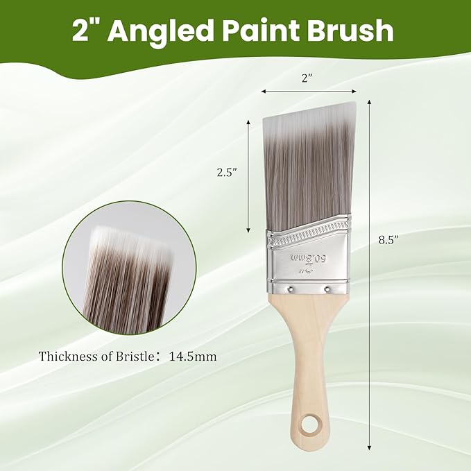 Paint Brushes, 2 Inch, 2 Pack, Angled Brushes with Short Handle, Shortcut Paintbrush for Paints and Stains, Small Paint Brushes for Walls, Furniture, Cabinets and Home Improvement