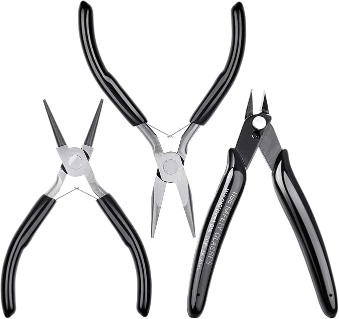 Jewelry Pliers, Cridoz Beading Pliers Set with Needle Nose Pliers, Round Nose Plier and Wire Cutter for Jewelry Making Beading Repair Supplies and Crafting (set of 3)