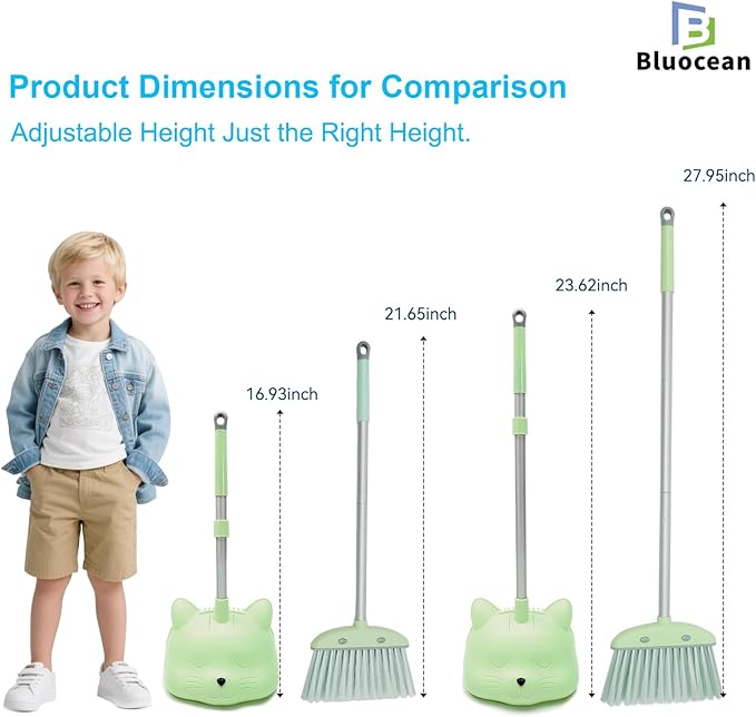 28′′ Mini Broom and Dustpan Set for Kids-Ideal Kids' Toys as Gifts, Parent-Child Interactive Cleaning Tool, Cute Cartoon Design, Household Helper for Toddlers, Small Safe Corner Broom (Green Sprout)