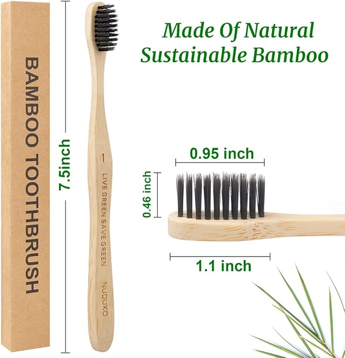 Bamboo Toothbrushes Soft Bristles, Biodegradable Eco-Friendly Toothbrush 10 Pack, BPA Free Charcoal Bamboo Tooth Brush, Organic, Natural, Green and Compostable Tooth Brushes