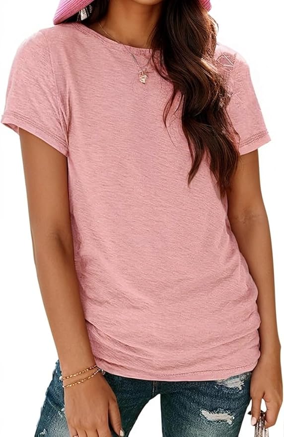 Soft Short Sleeve Shirts for Women, Crew Neck T Shirts for Women Loose Fitting Lightweight Top Basic Tee Shirt