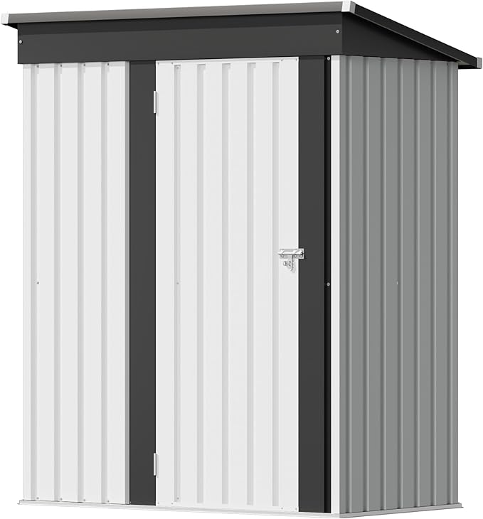 Flamaker 5x3 FT Storage Shed Waterproof Metal Garden Shed with Lockable Door Utility Tool Shed Outdoor Storage for Backyard, Patio and Lawn, White