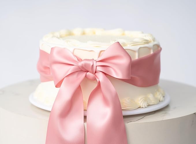 Pink Satin Ribbon 2.5 Inch Double-Faced Valentines Ribbons for Flower Bouquet Gift Wrapping Party Decor Wedding Invitation DIY Craft, 25 Yards