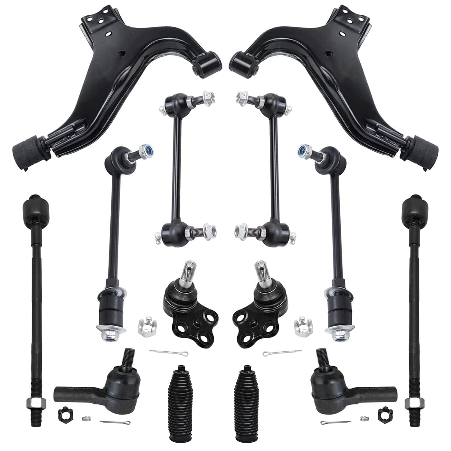 Detroit Axle - Front 14pc Suspension Kit for 1996-2004 Nissan Pathfinder Infiniti QX4, 2 Lower Control Arms 2 Ball Joints 4 Fron
