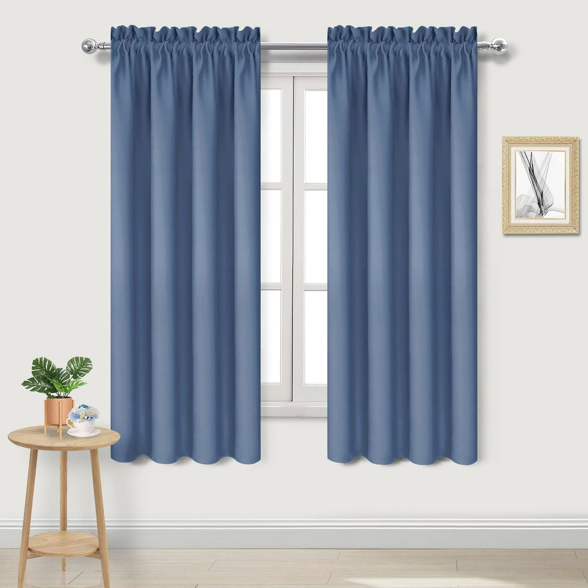 DWCN Blackout Curtains – Thermal Insulated, Energy Saving & Noise Reducing Bedroom and Living Room Curtains, Dusty Blue, W 42x L 72 Inch, Set of 2 Rod Pocket Curtain Panels