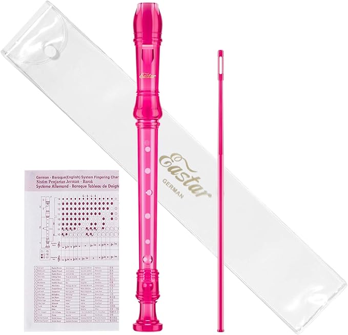 Eastar Soprano Recorder Instrument for Kids Students Beginners, German fingering C Key with Cleaning Kit, Storage Bag, Fingering Chart, ERS-1GP, Pink, School-Approved
