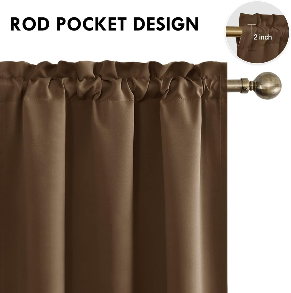 DWCN Blackout Curtains for Bedroom – Thermal Insulated Room Darkening Drapes for Living Room, Brown, W 42 x L 84 Inch, Set of 2 Rod Pocket Curtain Panels