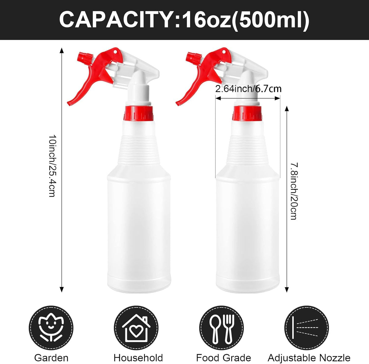 Eccliy 12 Pcs 16 Oz Plastic Spray Bottle, Adjustable Empty Reusable Sprayer for Cleaning, Planting, Water, Bathroom and Kitchen, BBQ, Commercial and Residential(Red,Smooth)