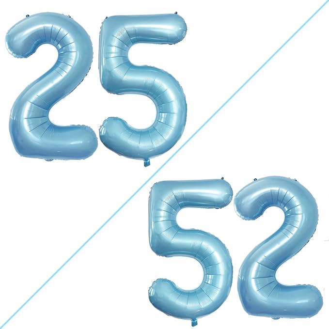 GOER Number 25 Balloons for 25th Birthday Party Decorations,42 Inch Jumbo Foil Helium 52 Balloons for 52nd Birthday Party Decoration (Light Blue)
