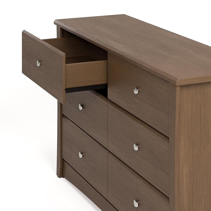 Storkcraft Crescent 6 Drawer Double Dresser (Hazelnut) – GREENGUARD Gold Certified, Nursery Dresser for Kids Bedroom