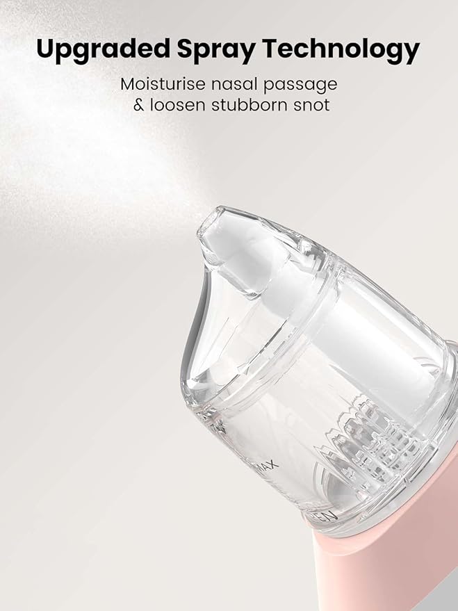 GROWNSY Nasal Aspirator for Baby, 2-in-1 Electric Nose Spray & Suction, Baby Nose Sucker with Powerful Suction, Music and Light Soothing Function, Pink