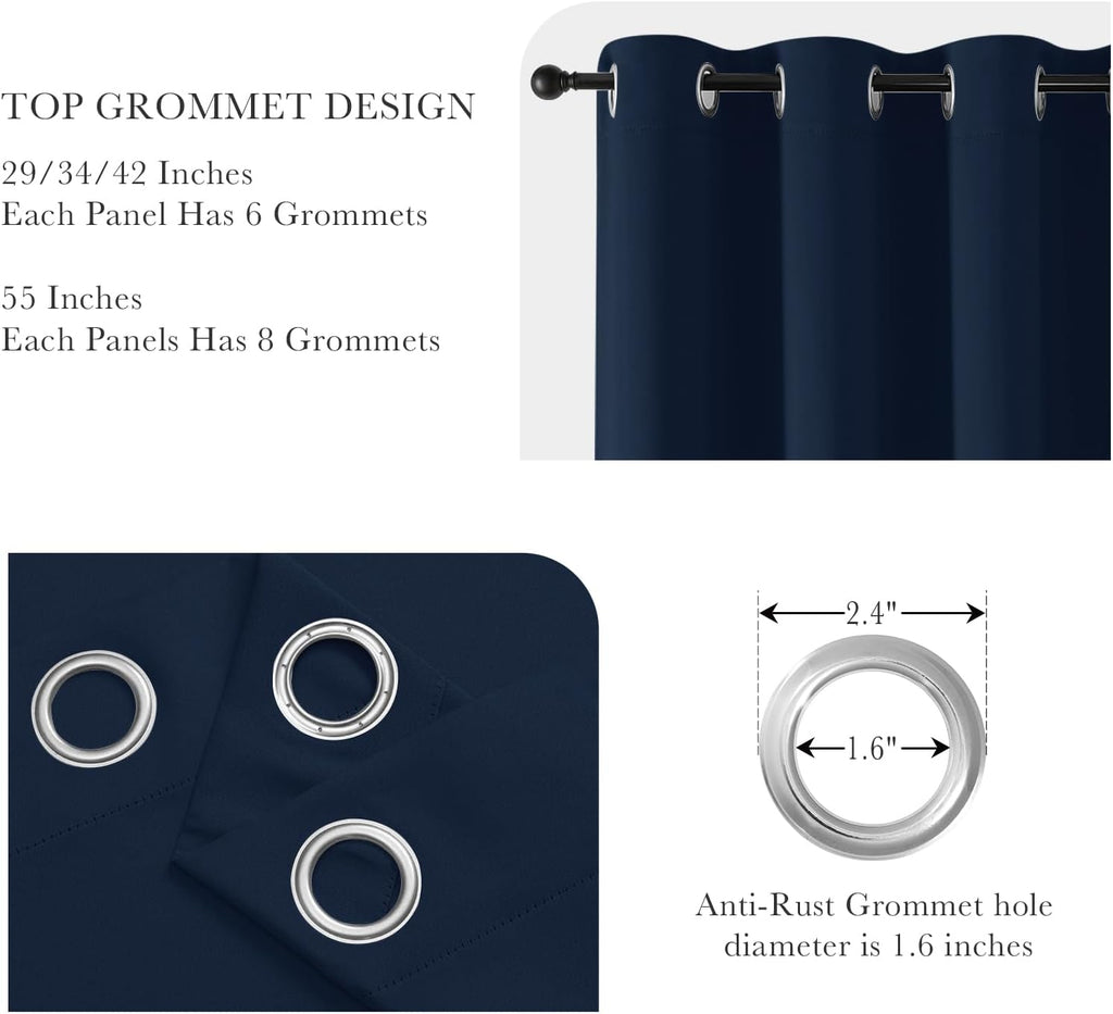 PONY DANCE Navy Blue Blackout Short Curtains for Kitchen, Room Darkening Half Window Treatment Energy Saving Privacy Grommet Drapes for RV Bathroom Basement(2 Panels, W 34 x L 36 inches)