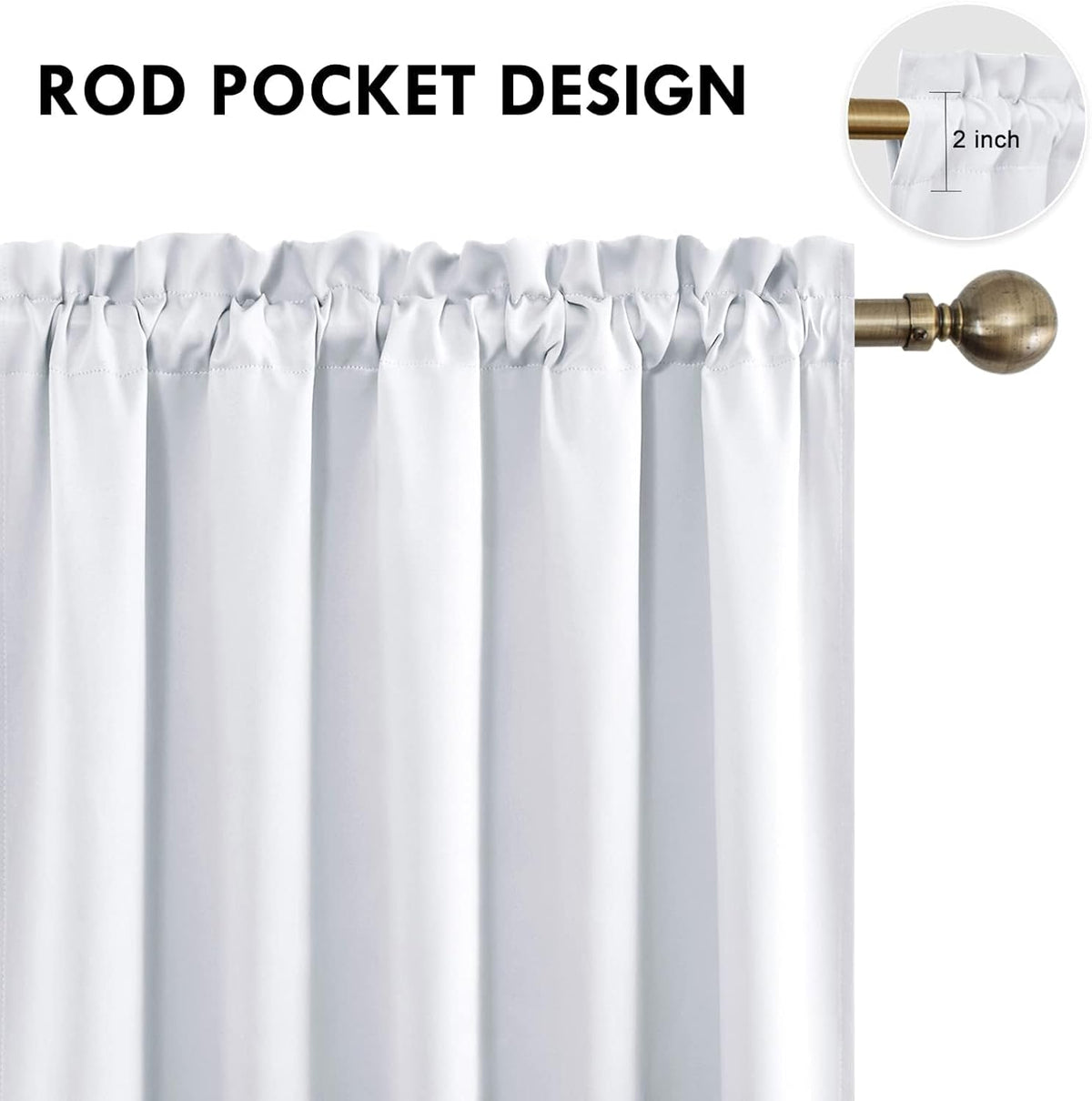 DWCN White Curtains for Living Room Thermal Insulated, Energy Saving & Noise Reducing Bedroom Curtains, White, W 70x L 63 Inch, Set of 2 Rod Pocket Curtain Panels