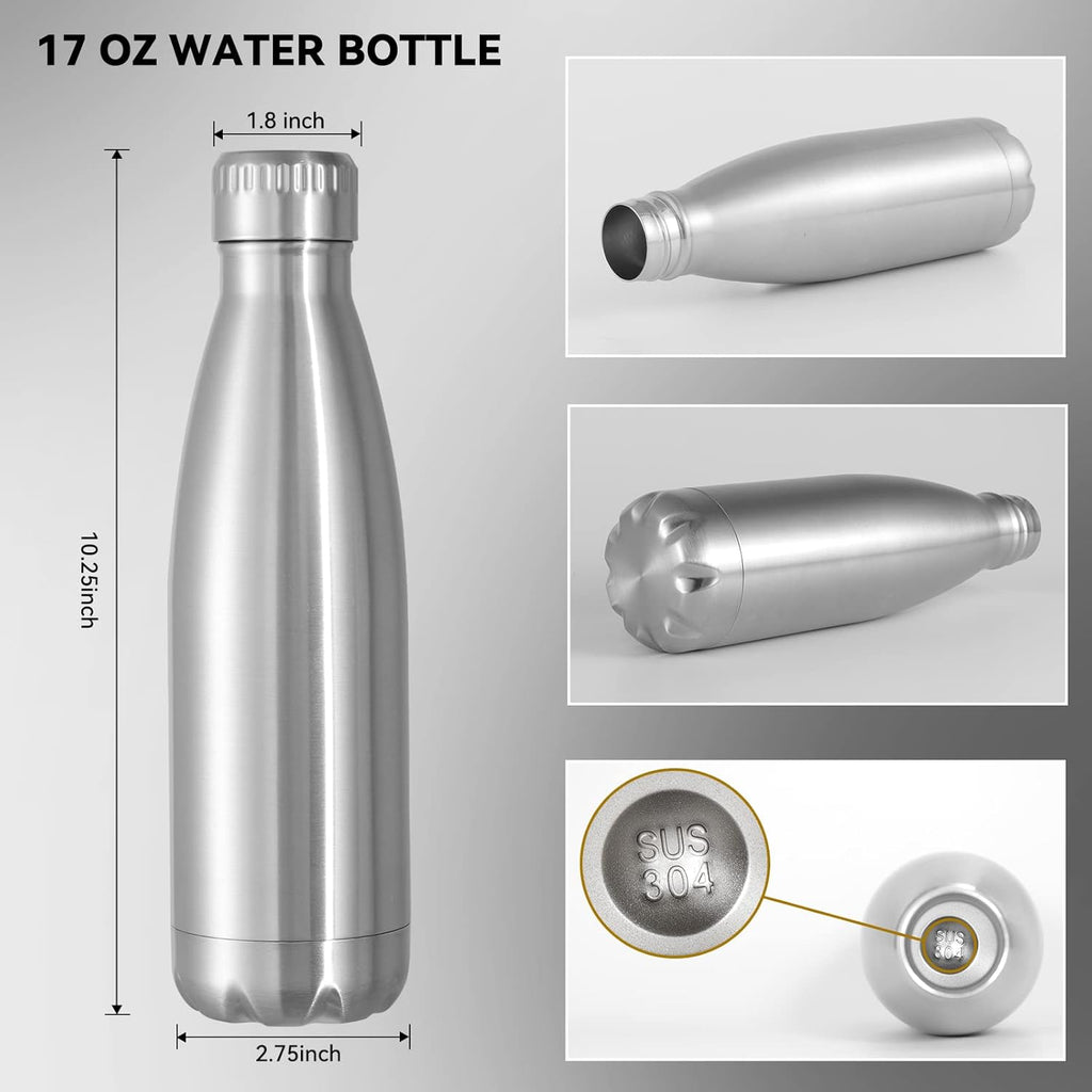 VEGOND 17oz Stainless Steel Water Bottles Bulk, Reusable Metal Sports Water Bottle Keeps Drink Hot and Cold, BPA Free Double Wall Vacuum Cola Shape Insulated Water Bottles for Camping Gym, 4 Pack