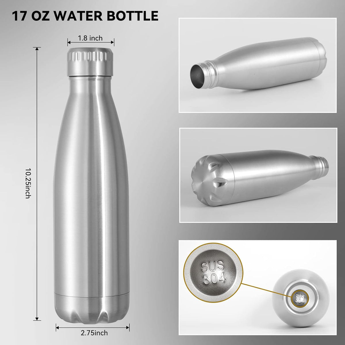 VEGOND 17oz Stainless Steel Water Bottles Bulk, Reusable Metal Sports Water Bottle Keeps Drink Hot and Cold, BPA Free Double Wall Vacuum Cola Shape Insulated Water Bottles for Camping Gym, 4 Pack
