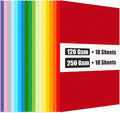 KOOGEL 20PCS Colored Paper, Including 10 Sheets 120gsm Construction paper & 10 Sheets 250gsm Assorted Color Cardstock, for Kids DIY Crafts, School Teaching Supplies