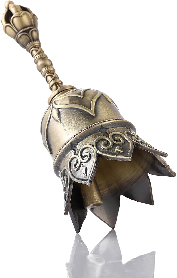 Super Loud Brass Hand Call Bell for Ringing at Wedding, Lotus Hand Bells for Seniors Bedside, Teacher Classroom Bell Dinner Bell Tibetan Bells Meditation Bell, Gift for Bedridden Mom(Bronze)