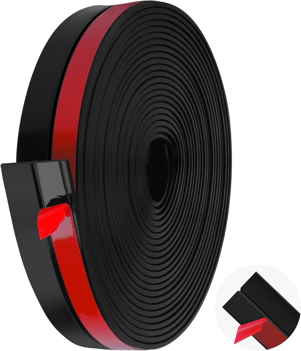 MYFAMIREA Door Weather Stripping 1IN (W) x 20FT (L) Door Draft Stopper Seal Tape Silicone Seal Strip Self Adhesive Shower Sweep Insulation Tape Side Bottom Strip for Sliding Glass Window Gap, Black