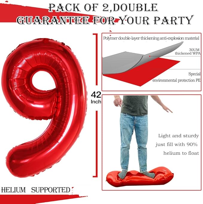GOER Number 90 Balloons for 90th Birthday Party Decorations,42 Inch Jumbo Foil Helium Balloons for 90th Anniversary (Red)