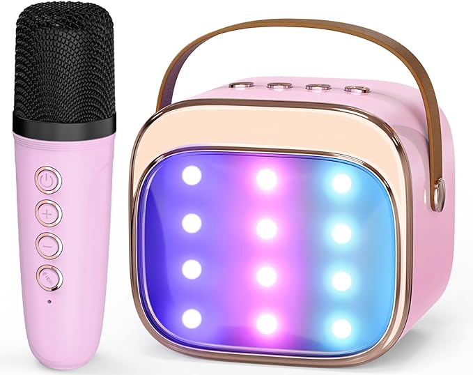 FLUESTON Mini Karaoke Machine for Kids Adults, Portable Bluetooth Speaker with Wireless Microphone, Birthday Kids Gifts Toys for Girls Ages 3, 4, 5, 6, 7, 8, 9,10,11,12+ Years Old