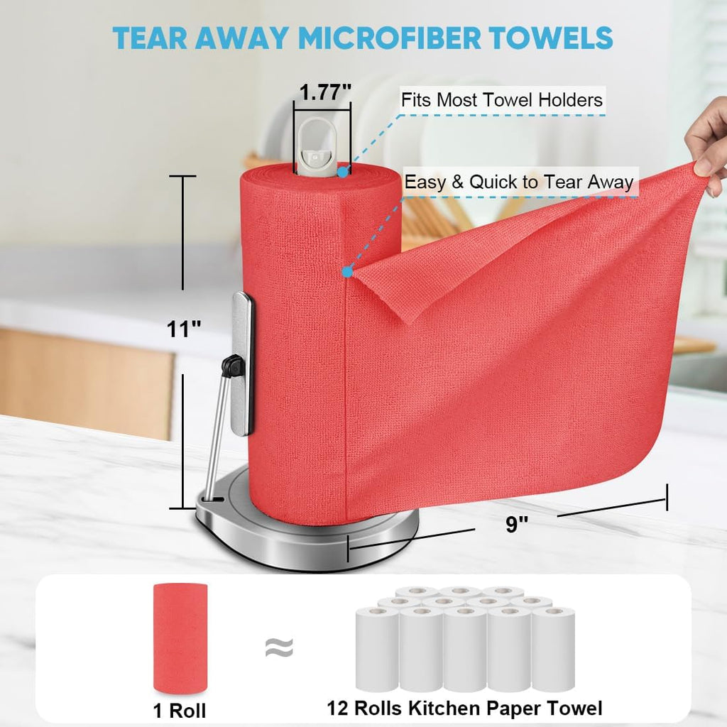 AIDEA Microfiber Cleaning Cloth, 165 Sheets(3 Roll), Micro Fiber Cloth for Cleaning Car, Reusable Paper Towels, Red Shop Rags for Automotive, Mechanic, Workshops, House,11×9"