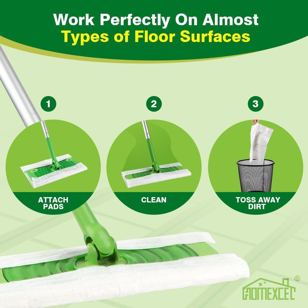 HOMEXCEL Dry Sweeping Cloths Pads Compatible with Swiffer Sweeper, Disposable Duster Refills Mop Pads for Floor Mopping and Cleaning, 64 Count-8 " x 10.4 " Pads Refills-Not Include The Mop