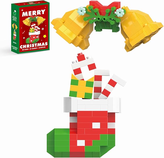 Christmas Bells and Boot Building Blocks Set Compatible with Lego Advent Calendar 2025 Stacking New Toys Holiday Present Box New Year Xmas Gifts for Kids for Boys & Girls and Adults