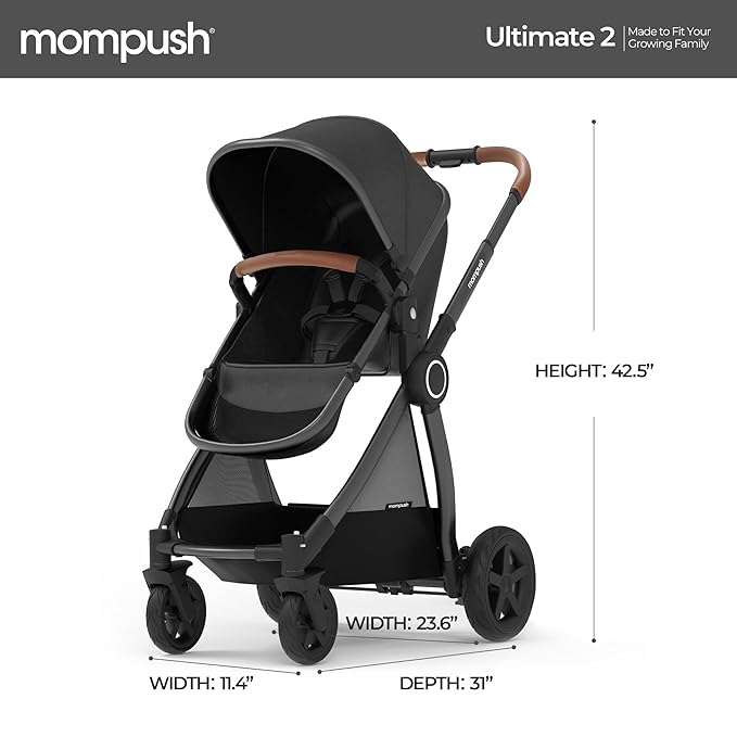 Mompush Ultimate2 Baby Stroller, Premium Convertible Full-Size Stroller for Toddler, Reversible Seat with One Hand Recline Adjustment, Car Seat Adapter Included
