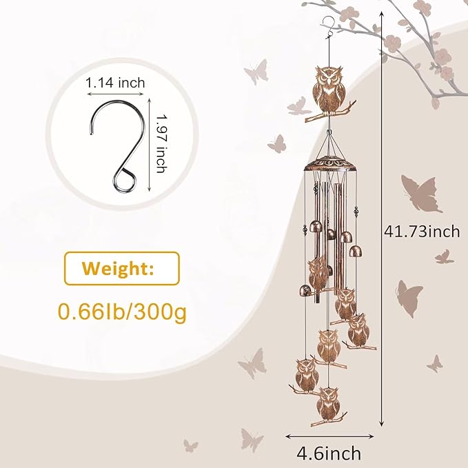 Owl Wind Chimes for Outside,Gardening Gifts for owl Lover，Women，Men，Mom，Birthday Party Decorations,Memorial Gifts,Wind Chimes Outdoors，Indoors,Room,Home,Wall,Garden,Patio,Yard Decor