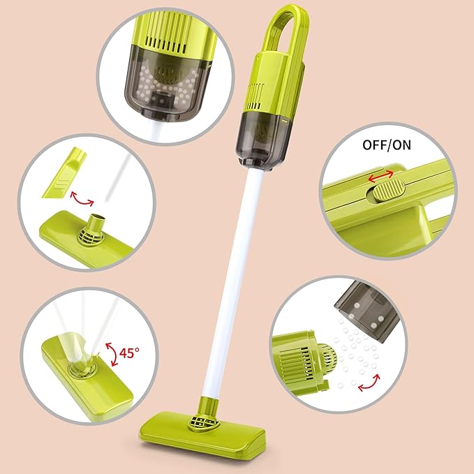 Kids Cleaning Set for Toddlers, Detachable 20 Pcs Pretend Play Set, Educational Toddler Cleaning Carts Includes Real Working Vacuum Cleaner, Broom, Spray Bottle and More(Green)