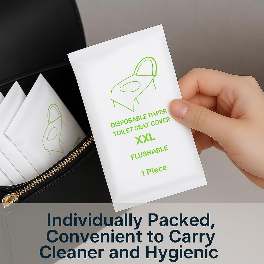 Individually Wrapped XXL Toilet Seat Covers Disposable Flushable for Travel (30 Pack), Full Coverage Paper Liners for Kids & Adults