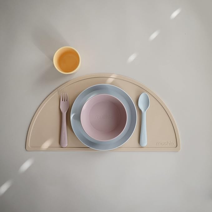 mushie Flatware Fork and Spoon Set for Kids | Made in Denmark (Cloud)