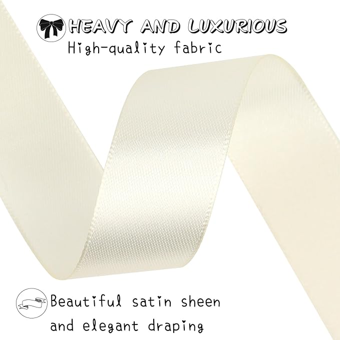 Rice White Solid Satin Ribbon 1 Inch 25 Yards Solid Polyester Fabric Ribbon for Gift Wrapping Wedding Christmas Baby Shower Birthday Party Decoration Handmade Immortal Flower Craft
