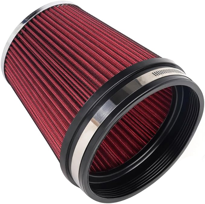 6" Inlet Cold Air Intake Filter Cone Replacement Performance Washable Clamp-On Dry Air Filters Red (6" Tall)