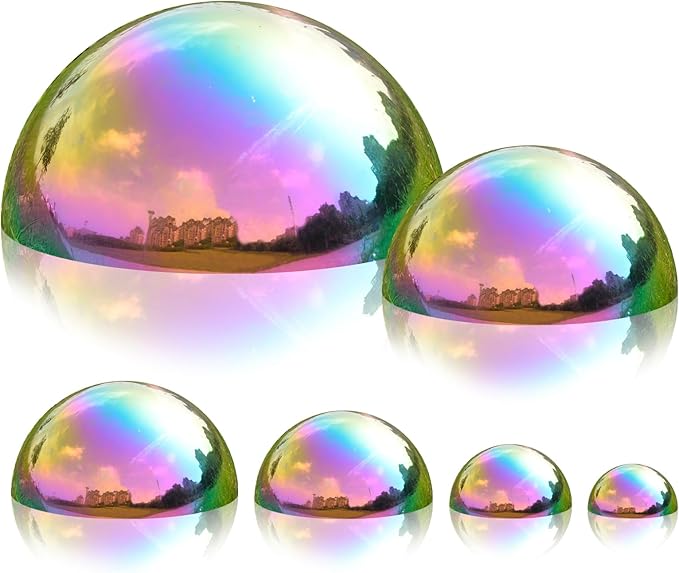 Nerien Gazing Ball, Stainless Steel Garden Mirror Globe, Polished Ornament Sphere, Hollow Floating Reflective Hemisphere, for Home Outdoor Pond Housewarming Swimming Pool Decoration, Gold, 6Pcs Mix
