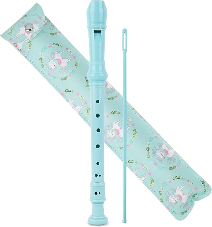 Recorder Instrument for Beginner Kids Adults,8-Hole Soprano Descant Recorder Music Flute with with Cleaning Rod & Leather Case For School Student Home Entertainment(2-Green Unicorn)