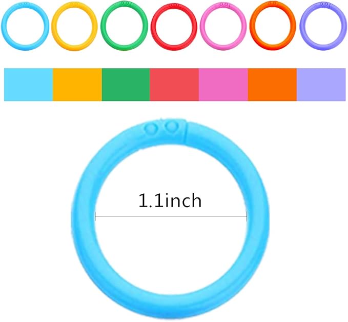 Haploon 175-Pack 1.1" Plastic Binder Clips Plastic Loose Leaf Rings Multi-Color Loose-Leaf Book Rings for School/Office, Swatches & Document Organization (7 Colors)