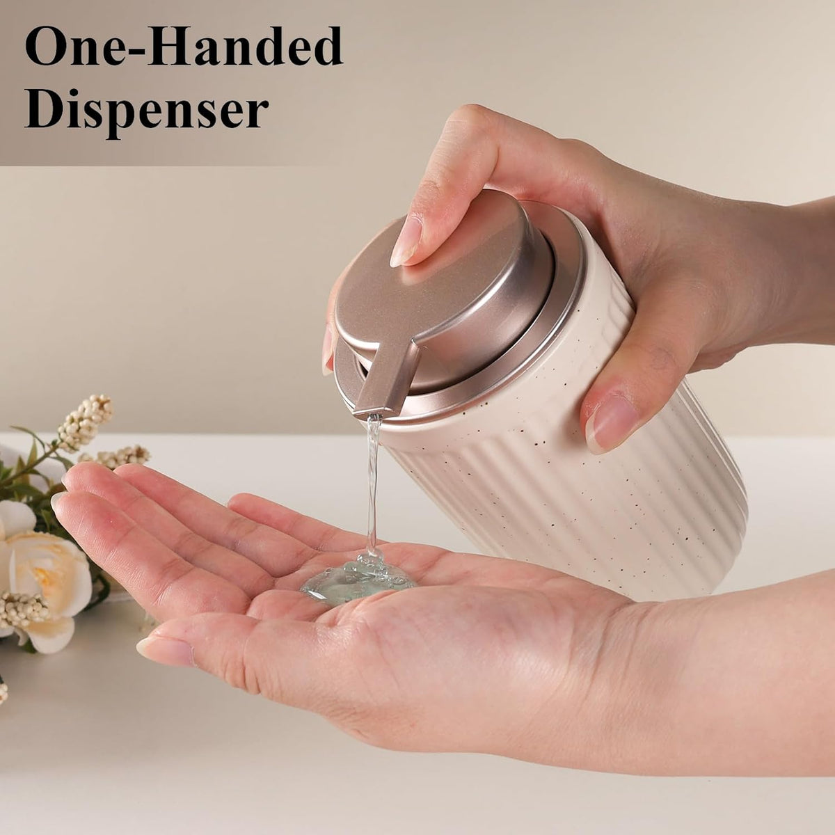 BosilunLife Dish Hand Soap Dispenser - Liquid Pump Soap Dispenser for Bathroom Decro Aprcot 12oz Ceramic Kitchen Dish Dispenser with Rust-Proof Liquid Pump Modern Refillable Lotion Bottles