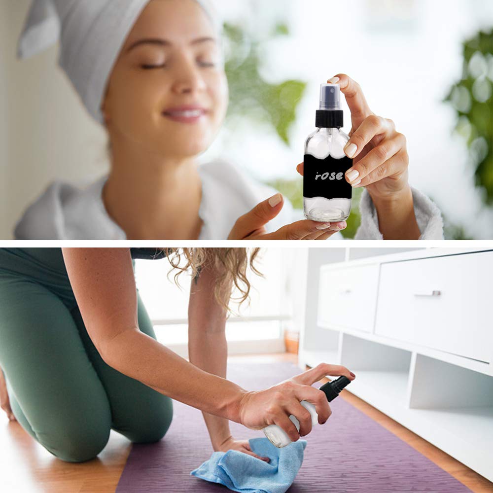 Glass Spray Bottle Kit×10 (2×16 oz, 2×4 oz, 6×2 oz), 9×10 ml Roller Bottles, Anti UV, Multi Size and Versatile, Suitable for Aromatherapy, Facial Moisturizing, Watering, etc.(Clear)