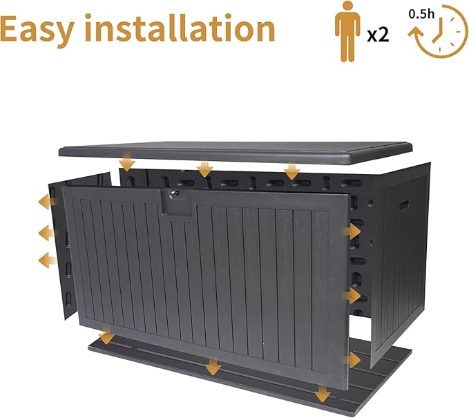 LANTRO JS 320 Gallon Deck Box Waterproof, Resin Outdoor Storage Box Extra Large Lockable with Divider and Lifter Prevent Water Seeping into from Floor for Patio Cushions