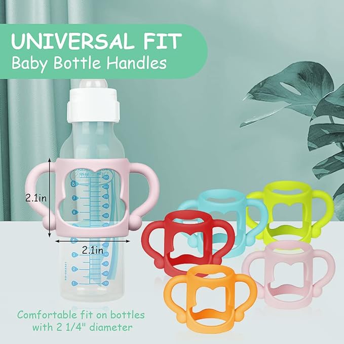 Silicone Baby Bottle Handles, 2PCS Bottle Handles for Dr Brown Narrow Bottles, Easy Grip Handles to Hold Baby Bottle, Easy Carry Handle Lightweight Bottle Handle(Pink/Orange)